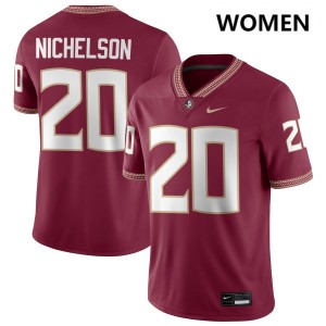Blake Nichelson Florida State University College Football #20 Women's Jerseys - Garnet 275501-858