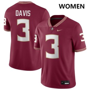 Kam Davis FSU Seminoles Women's 2025 #3 College Football Jersey - Garnet 953920-337