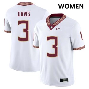 Kam Davis FSU Stitched College Football Women #3 Jerseys - White 375456-295