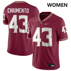 Mac Chiumento Noles Stitched #43 Women College Football Jersey - Garnet 173861-789