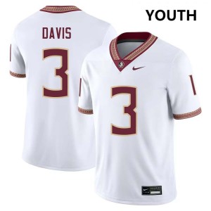Kam Davis FSU Seminoles #3 Youth College Football 2025 Jersey - White 372899-181