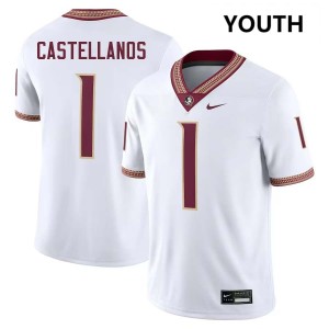 Tommy Castellanos Florida State Seminoles Stitched College Football #1 Youth Jerseys - White 700715-629